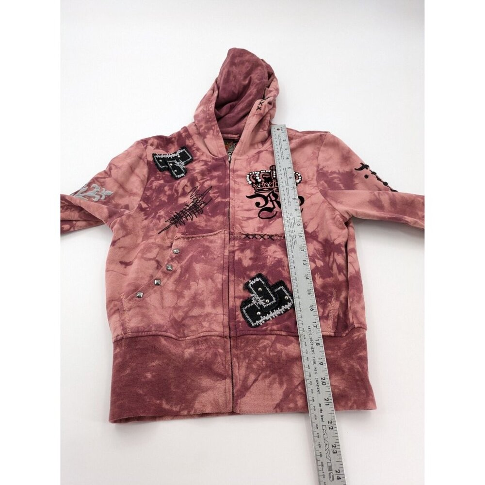 Rebel Spirit Pink Tie-Dye Zip Hoodie with Embroidered Patches - Picture 6 of 13